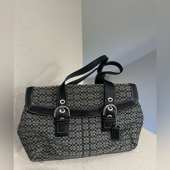 Coach Monogram signature large SOHO Top handles‎ shoulder bag F12312 black - Picture 1 of 13